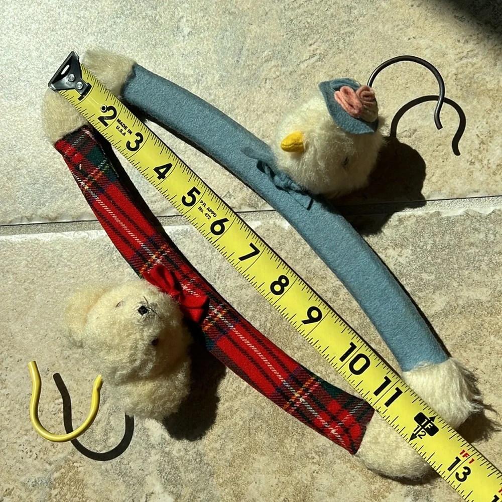 RARE Vintage Children Kids Clothing Coat Hanger Teddy Bear face 3D felt & duck